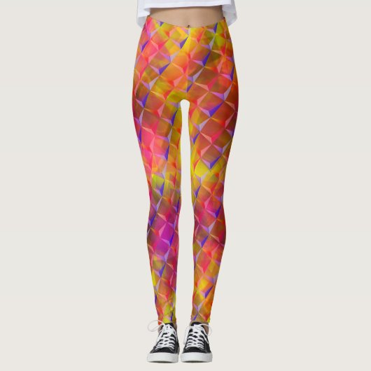 Mischung von Gelb, Rot, Orange, Lila und 3D oder D Leggings (Vorderseite)