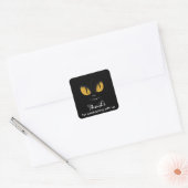 Mischvous Black Cat mit Fangs Danke Quadratischer Aufkleber (Umschlag)