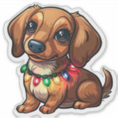 Mischvous Dackel in Weihnachtsbeleuchtung gewickel Aufkleber (Vorderseite)