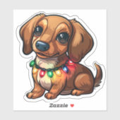 Mischvous Dackel in Weihnachtsbeleuchtung gewickel Aufkleber (Blatt)