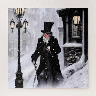 Miserly Ebenezer Scrooge Snowy Victorian Street Puzzle