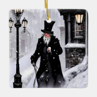 Miserly Ebenezer Scrooge Snowy Viktorianisch Stree Keramikornament