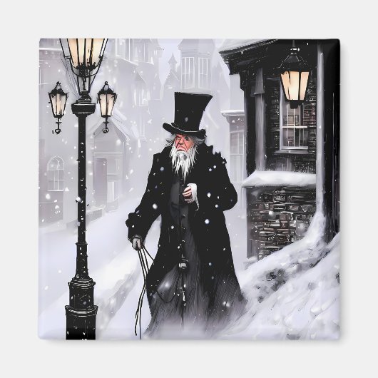 Miserly Ebenezer Scrooge Snowy Viktorianisch Stree Magnet (Vorne)
