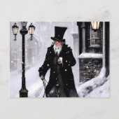 Miserly Ebenezer Scrooge Snowy Viktorianisch Stree Postkarte (Vorderseite)