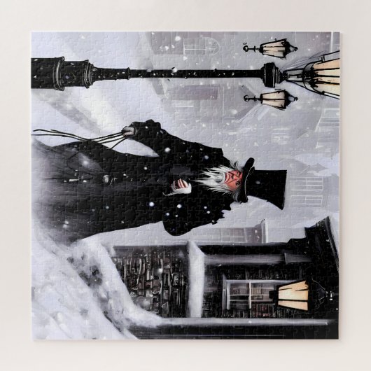 Miserly Ebenezer Scrooge Snowy Viktorianisch Stree Puzzle (Horizontal)