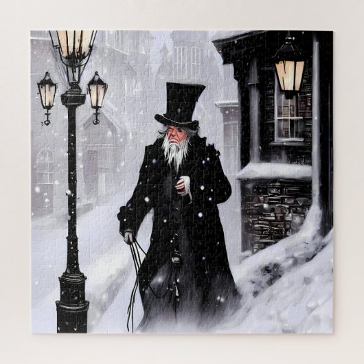 Miserly Ebenezer Scrooge Snowy Viktorianisch Stree Puzzle (Vertikal)