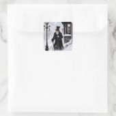 Miserly Ebenezer Scrooge Snowy Viktorianisch Stree Quadratischer Aufkleber (Tasche)