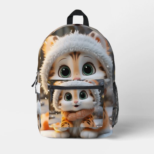 Misha - Ein flauschiger Leopard Bedruckter Rucksack (Vorderseite)
