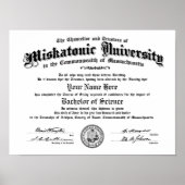 Miskatonic University Diploma — Geben Sie Ihren Na Poster (Vorne)