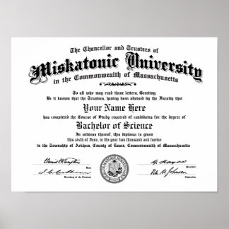 Miskatonic University Diploma — Geben Sie Ihren Na Poster