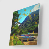 Mismaloya-Boote am Fluss 0350 Quadratische Wanduhr (Winkel)