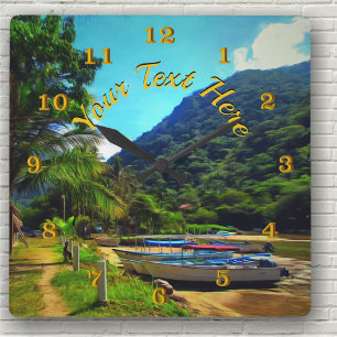 Mismaloya Boote auf dem Fluss 0350 Quadratische Wanduhr