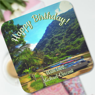 Mismaloya Boote auf dem Fluss Geburtstag 0350 Quadratischer Aufkleber