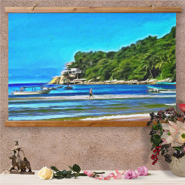 Mismaloya Fischerboote 0346 Wandteppich Mit Holzrahmen