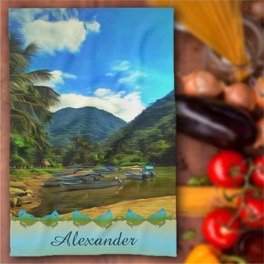 Mismaloya River Fishing Boats 0344 Geschirrtuch