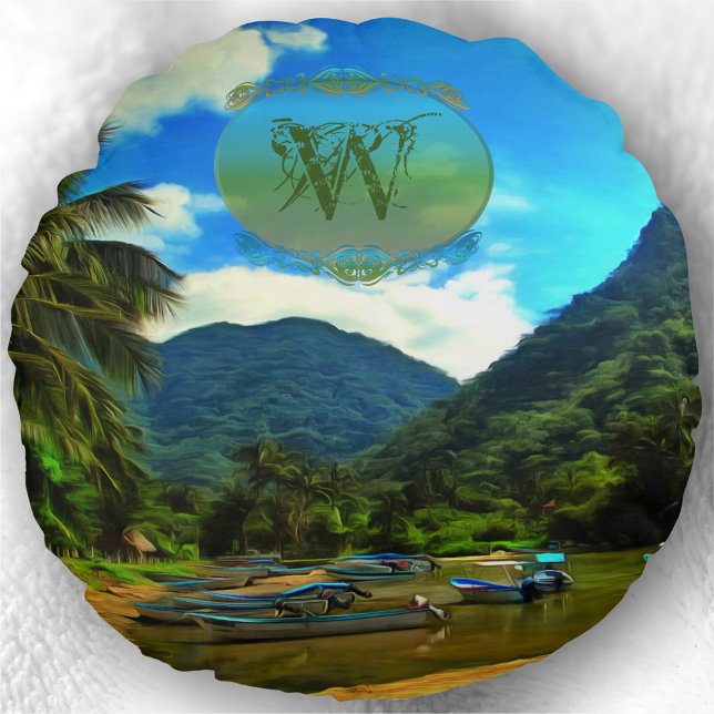 Mismaloya River Fishing Boats 0344 Rundes Kissen (Von Creator hochgeladen)