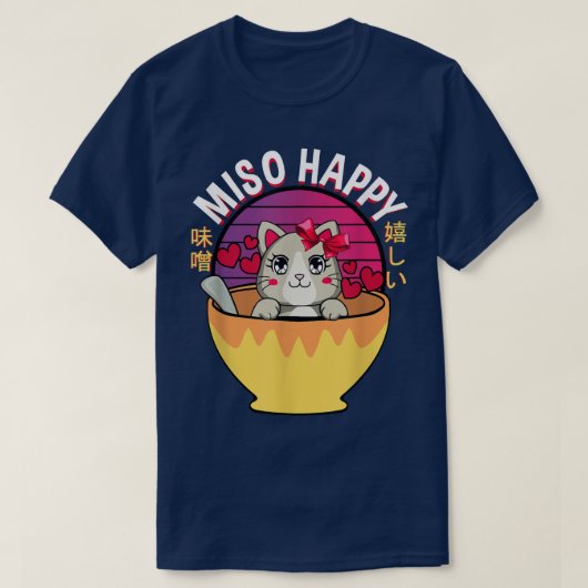 Miso Happy Anime Cat Miso Soup Omiotsuke Japanisch T-Shirt (Design vorne)