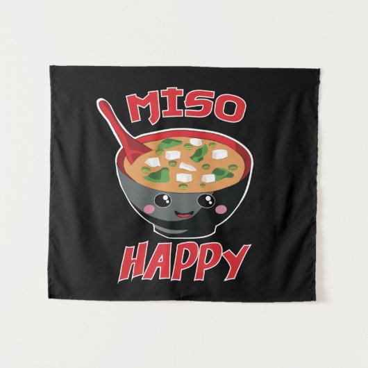 Miso Happy Funny Food Kawaii Wandteppich (Vorderseite (Horizontal))