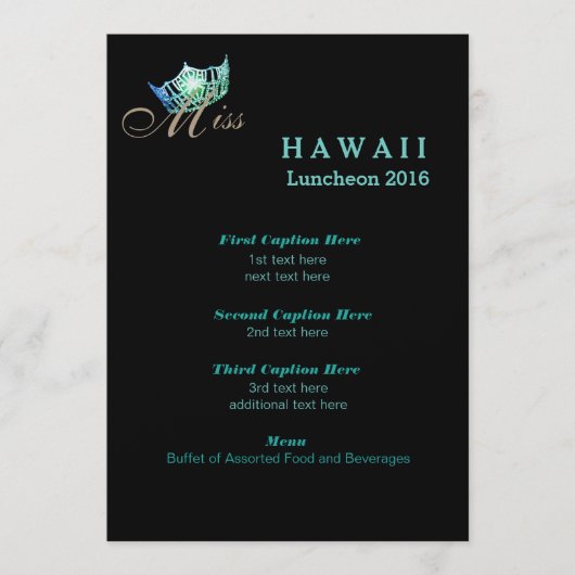 Miss America Black Shimmer Luncheon Programmkarte Menükarte (Vorderseite)