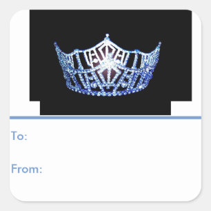 Miss America Blue Crown Peel & Stick Geschenktaste Quadratischer Aufkleber