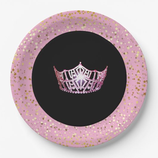 Miss America Crown Paper Tellers-Golden Stars PInk Pappteller (Vorderseite)