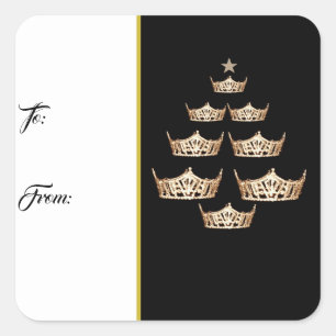 Miss America Crown Weihnachtsbaum Geschenktasten Quadratischer Aufkleber
