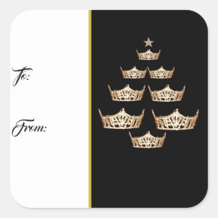 Miss America Crown Weihnachtsbaum Geschenktasten Quadratischer Aufkleber