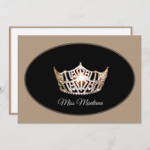 Miss America Flat Note Card Gold Crown/Beige Mitteilungskarte (Vorne/Hinten)
