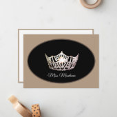 Miss America Flat Note Card Silver Crown/Beige Mitteilungskarte (Vorderseite/Rückseite Beispiel)