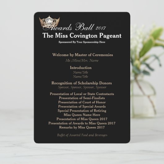 Miss America Gold Crown 2 Awards Ball Programmkart Programm (Stehend Vorderseite)