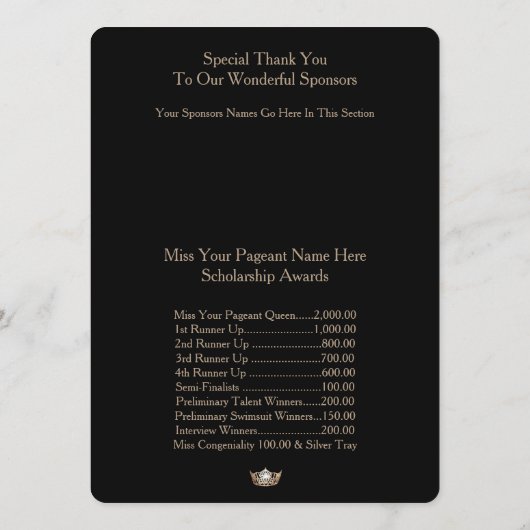 Miss America Gold Crown 2 Awards Ball Programmkart Programm (Rückseite)