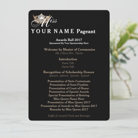 Miss America Gold Crown Awards Ball Programmkarte Programm (Stehend Vorderseite)