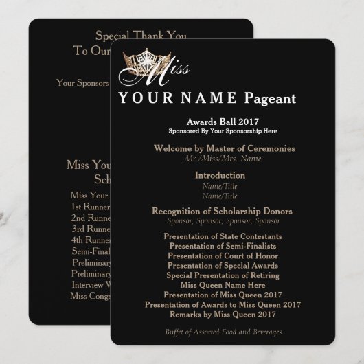 Miss America Gold Crown Awards Ball Programmkarte Programm (Vorne/Hinten)