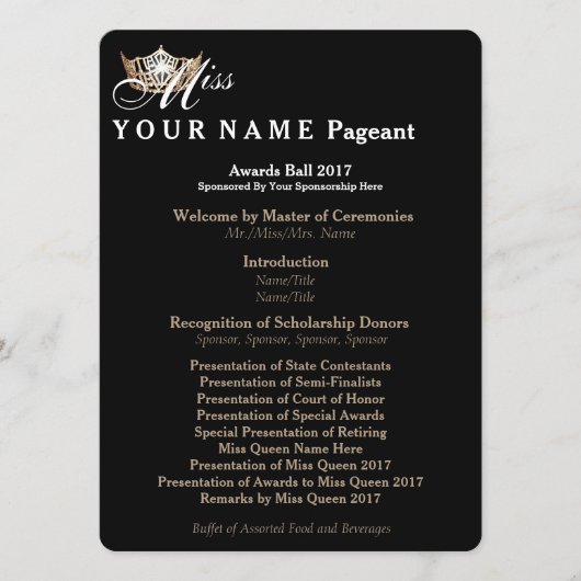 Miss America Gold Crown Awards Ball Programmkarte Programm (Vorderseite)