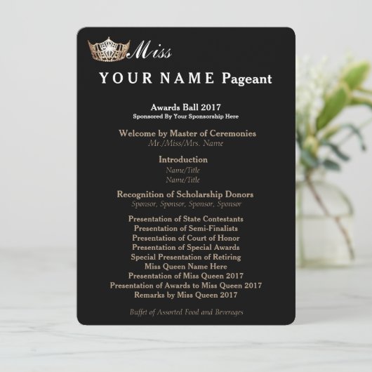 Miss America Gold Crown Awards Ball Programmkarte Programm (Stehend Vorderseite)