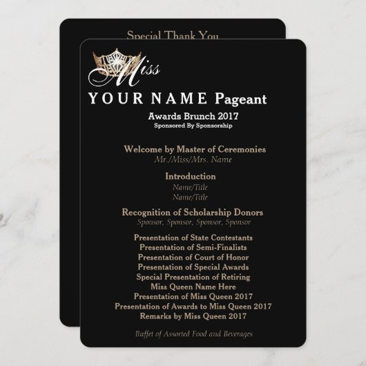 Miss America Gold Crown Awards Brunch Programmkart Programm (Vorne/Hinten)
