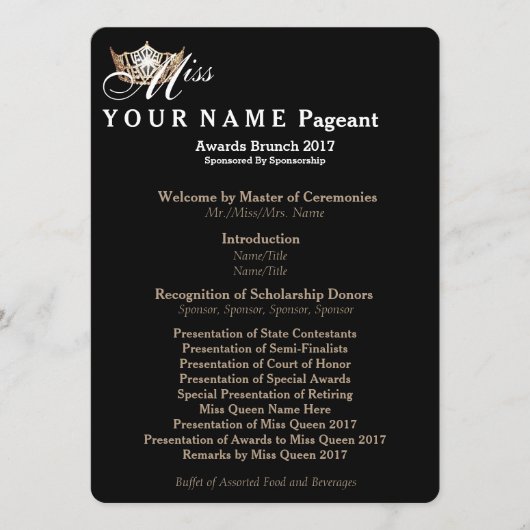 Miss America Gold Crown Awards Brunch Programmkart Programm (Vorderseite)