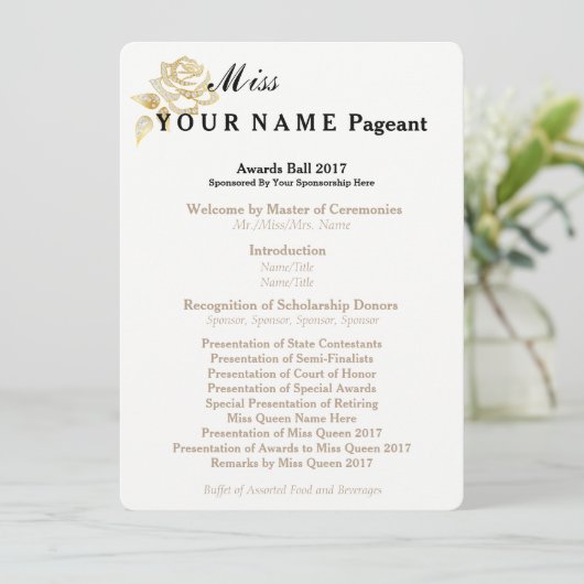 Miss America Gold Rose Awards Ball Programmkarte Programm (Stehend Vorderseite)