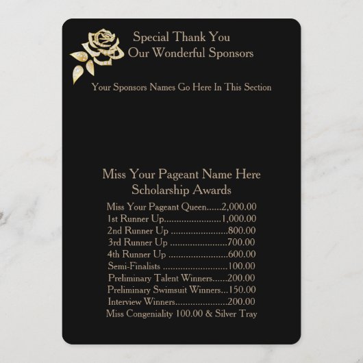 Miss America Gold Rose Awards Ball Programmkarte Programm (Rückseite)