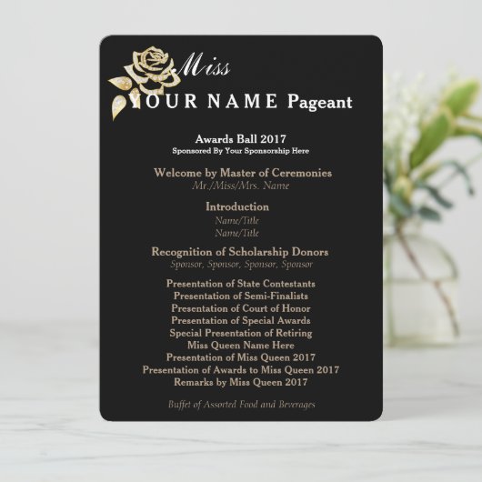 Miss America Gold Rose Awards Ball Programmkarte Programm (Stehend Vorderseite)