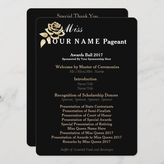 Miss America Gold Rose Awards Ball Programmkarte Programm (Vorne/Hinten)