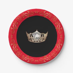 Miss America Red Gold Crown 7" Paper Teller