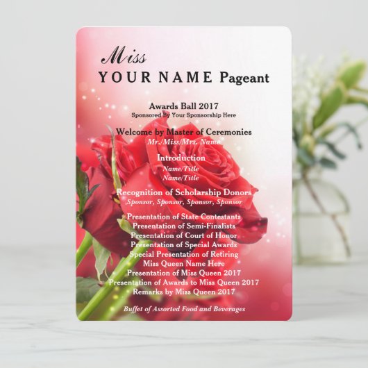 Miss America Rote Rose Pageant Awards Ball Program Programm (Stehend Vorderseite)