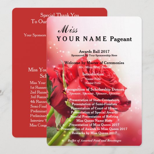 Miss America Rote Rose Pageant Awards Ball Program Programm (Vorne/Hinten)