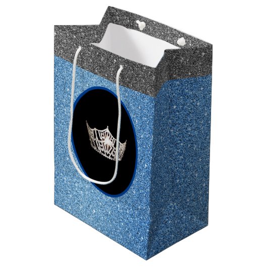 Miss America Silver Crown Blue FX GlitterGift Bag Mittlere Geschenktüte (Vorderseite Schrägansicht)