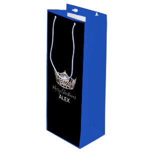 Miss America Silver Crown Blue Geschenktasche Weih Geschenktüte Für Weinflaschen