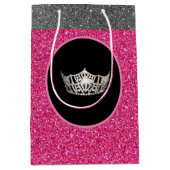 Miss America Silver Crown Pink FX GlitterGift Bag Mittlere Geschenktüte (Vorderseite)