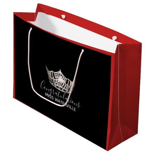 Miss America Silver Crown Red Geschenktasche Groß Große Geschenktüte (Vorderseite Schrägansicht)