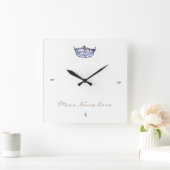Miss America Stil Blue White Crown Clock Quadratische Wanduhr (Zuhause)
