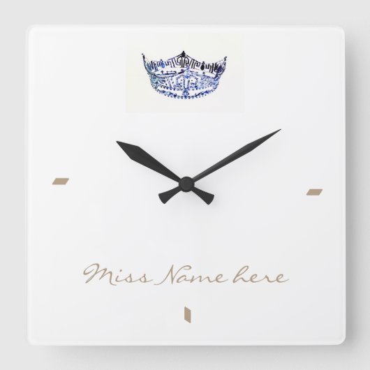 Miss America Stil Blue White Crown Clock Quadratische Wanduhr (Vorderseite)